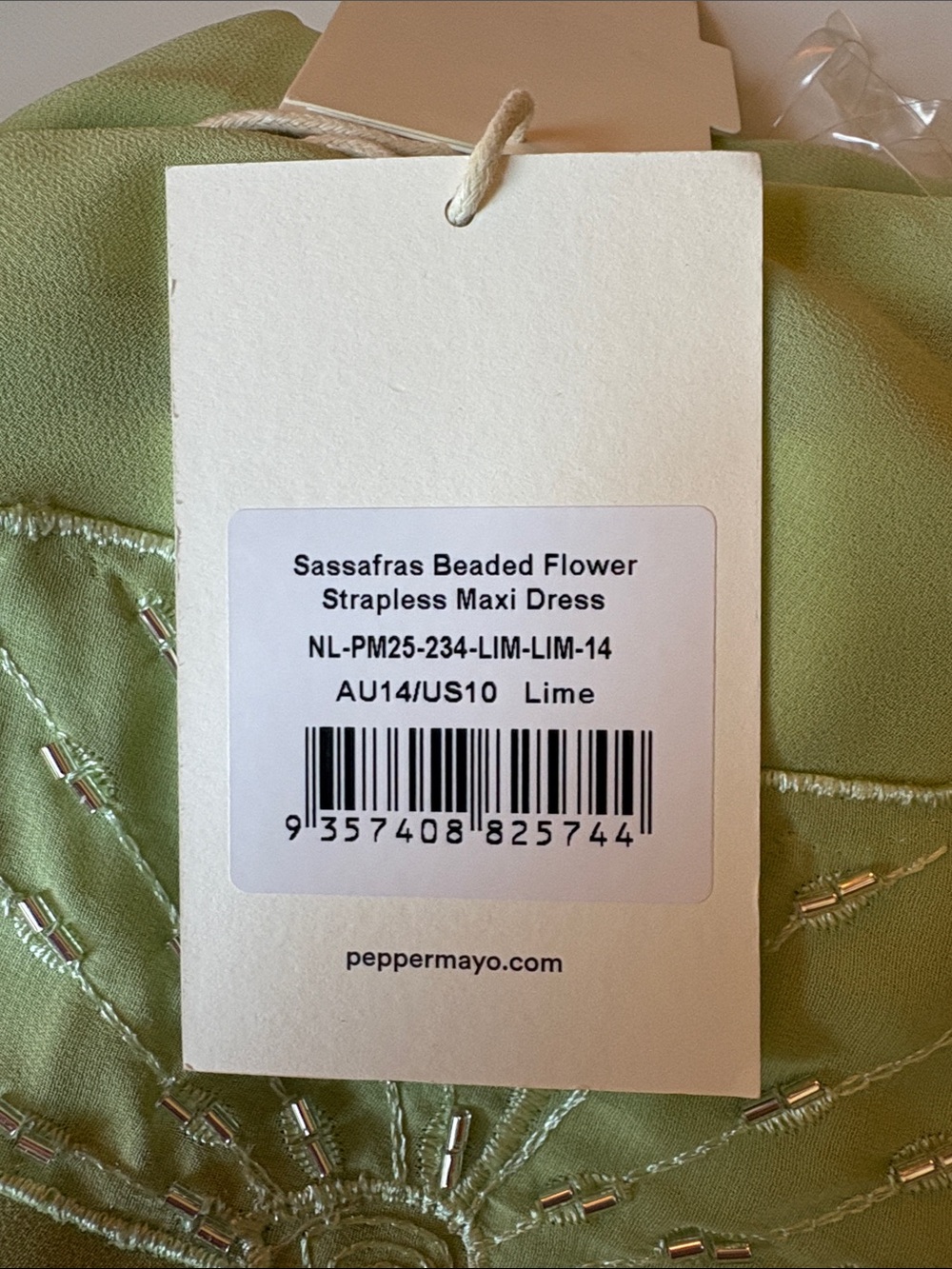 Peppermayo Lime Strapless Maxi Dress with Beaded Floral Appliqués - Picture 5 of 5